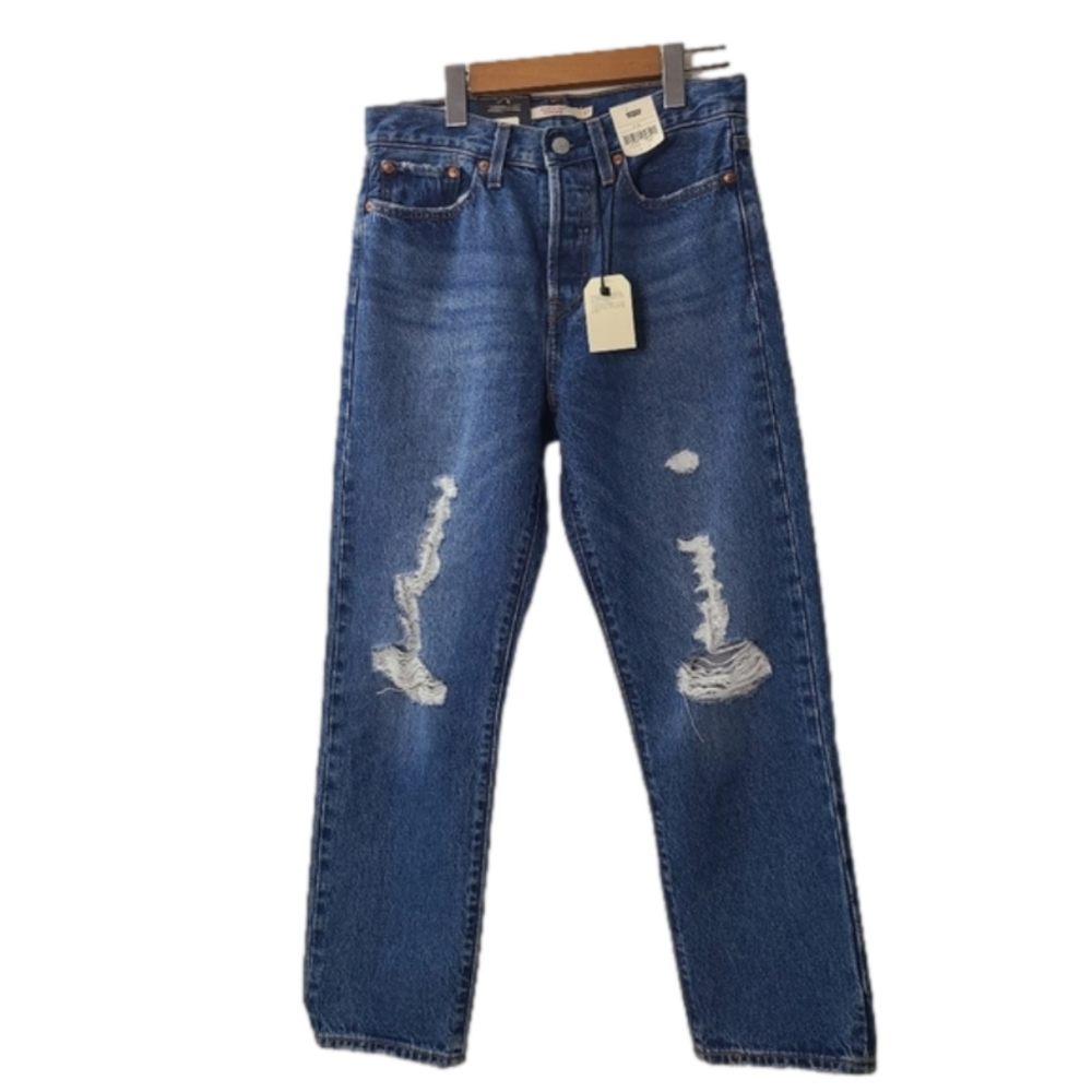 Levis Wedgie Straight Womens High Rise Distressed Blue Jeans NWT Size 27